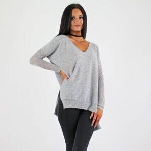 ASOS Women's Glamorous Sweater High Low V-Neck Side Slit Knit Wool blend Gray XS